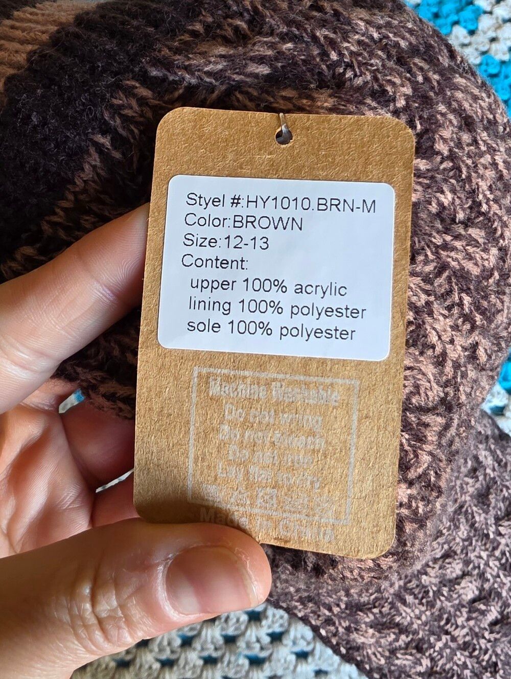 NWT CosyOne Knit Slipper Socks in Brown and Tan With Grippy Bottom - Picture 4 of 6